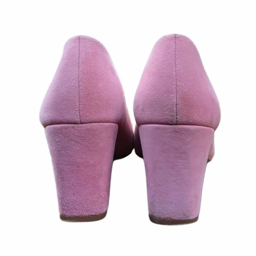Loeffler Randall Pink Suede Pumps Size 7 Block Heel Leather Sole Pointed Toe